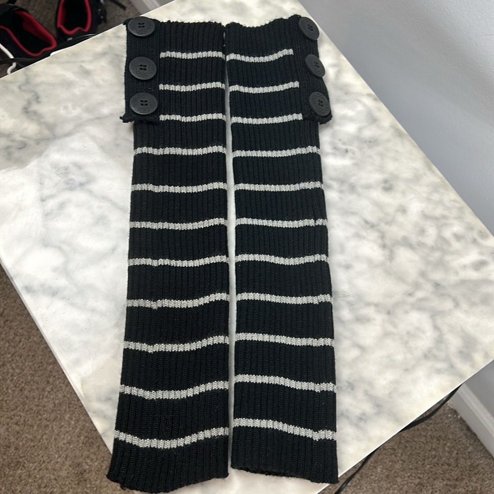 UGG Black & Gray Striped Knit Button Socks - Picture 2 of 4